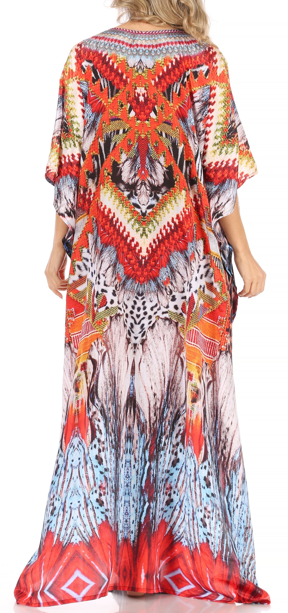 Sakkas Anahi Flowy Design V Neck Long Caftan Dress / Cover Up With Rhinestone